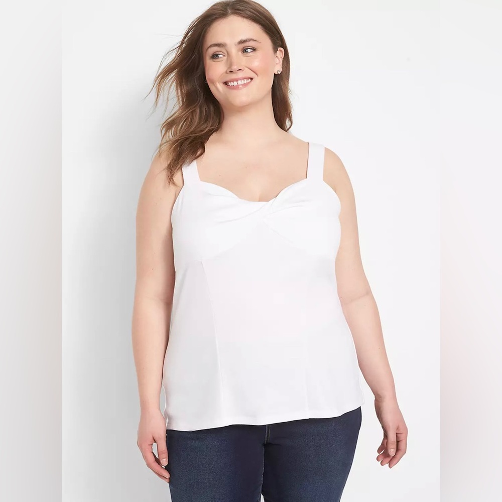 White Tank Twist Sweetheart Neck